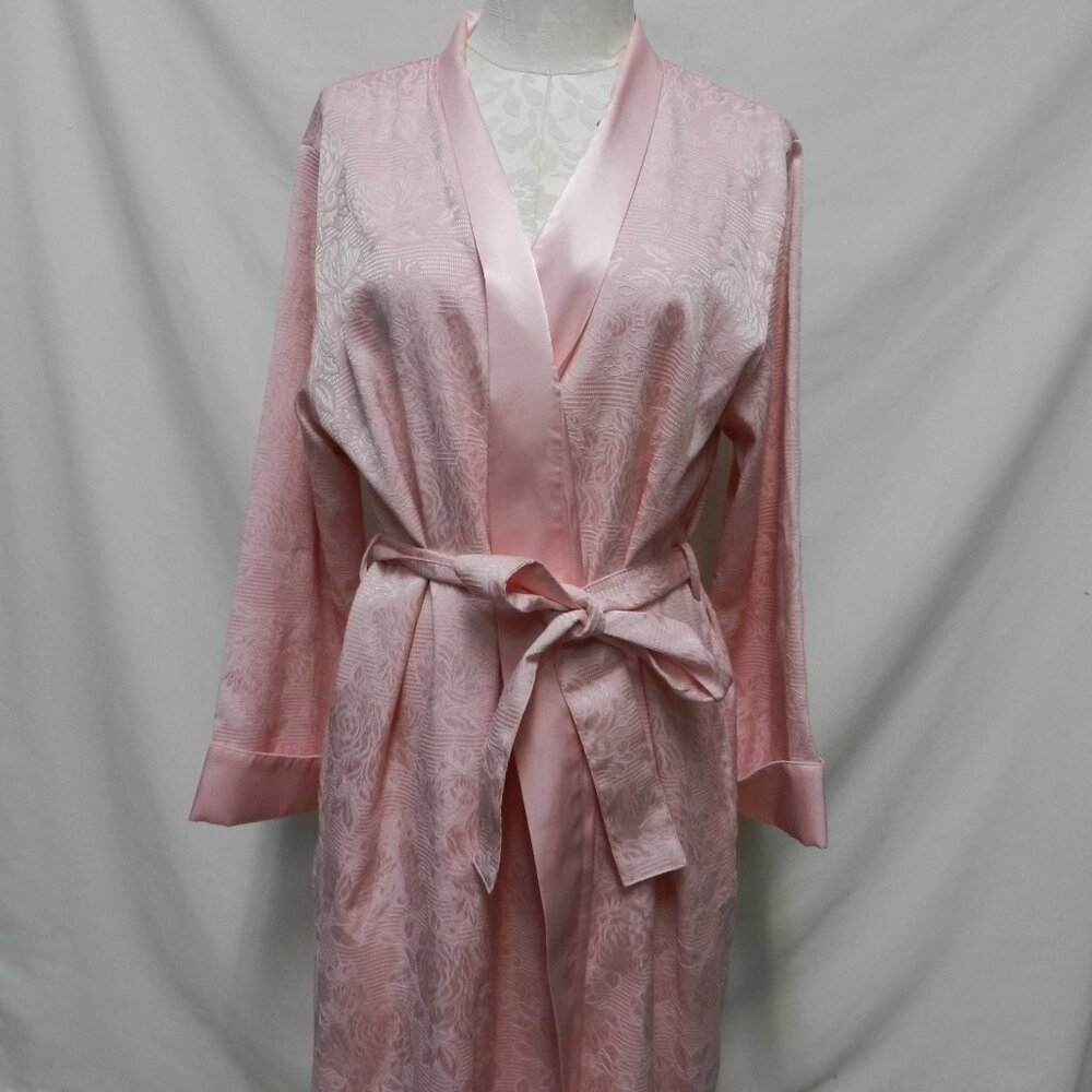 Cabernet Dillard's Jacquard Brocade pink Satin Robe pockets Size Sz Small Sm S